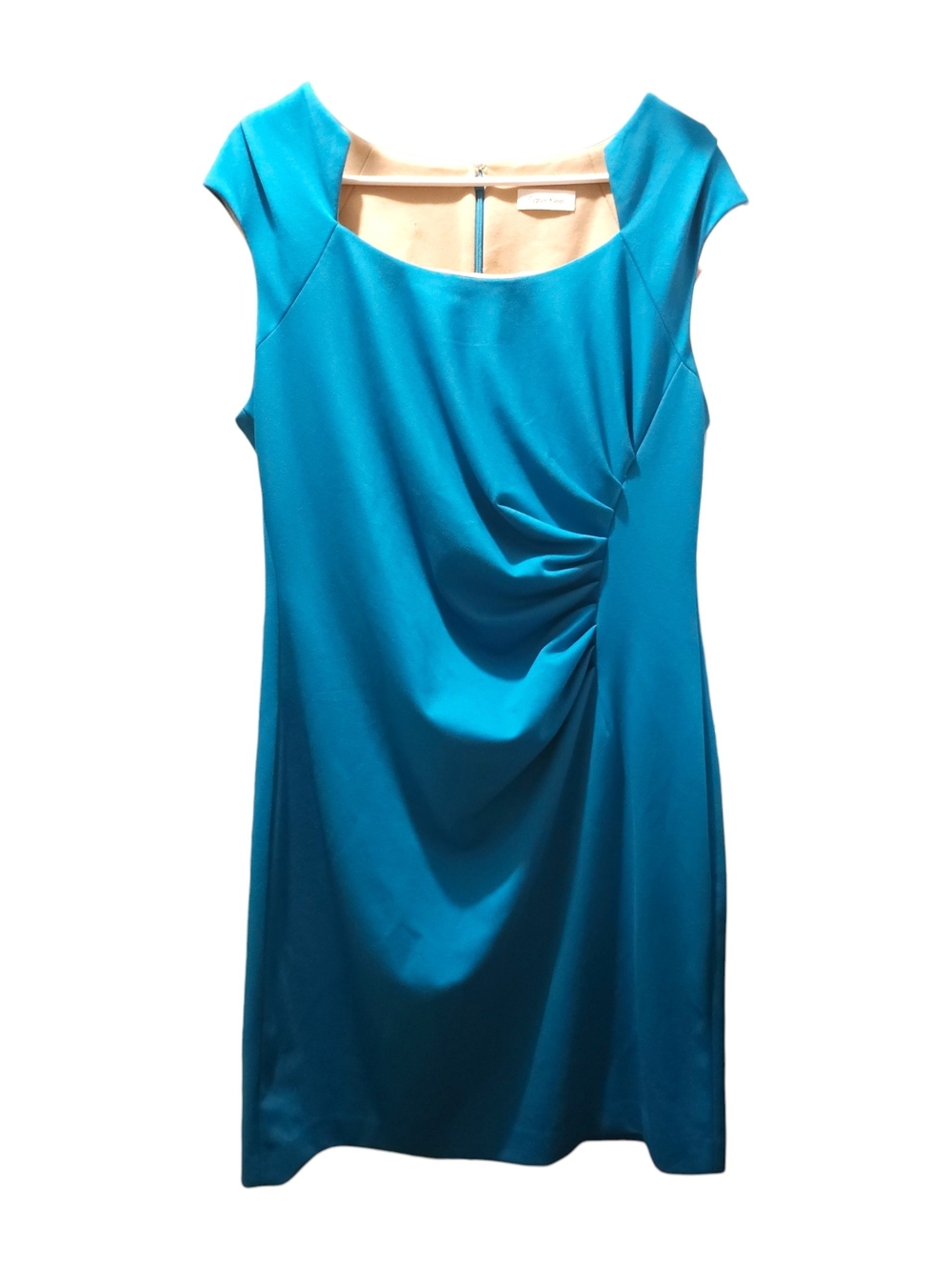 Calvin Klein Teal Turquoise Ruched Sheath Dress Cap Sleeve Professional
